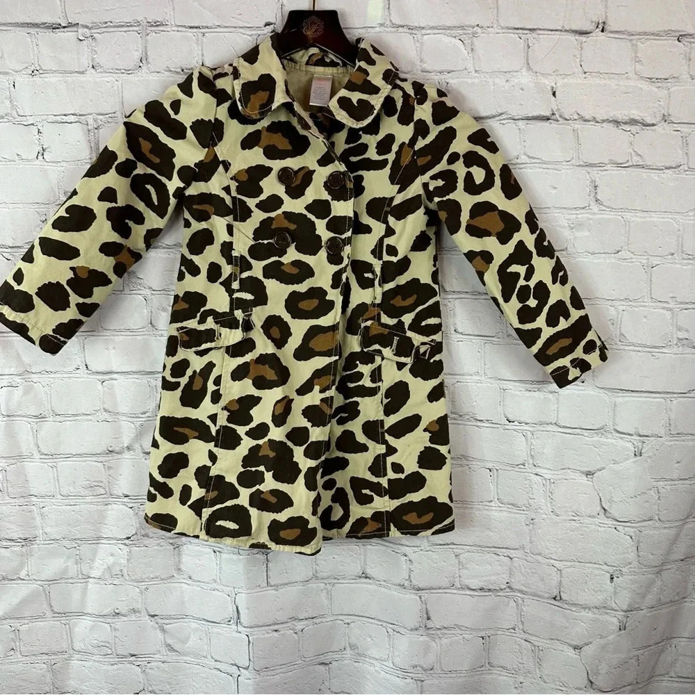 gymboree 2013 animal print leopard lined trench coat sz small 5-6 missing belt